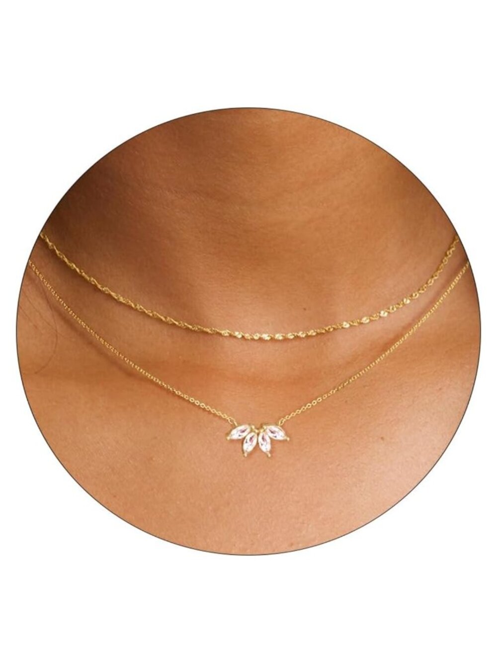 Gold Plated Layered CZ Necklace Set Dainty Women's Jewelry